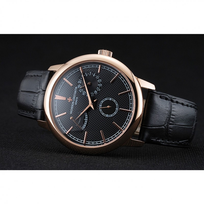Vacheron Constantin Patrimony Power Reserve Black Dial Rose Gold Case Black Leather Bracelet 1454265-3