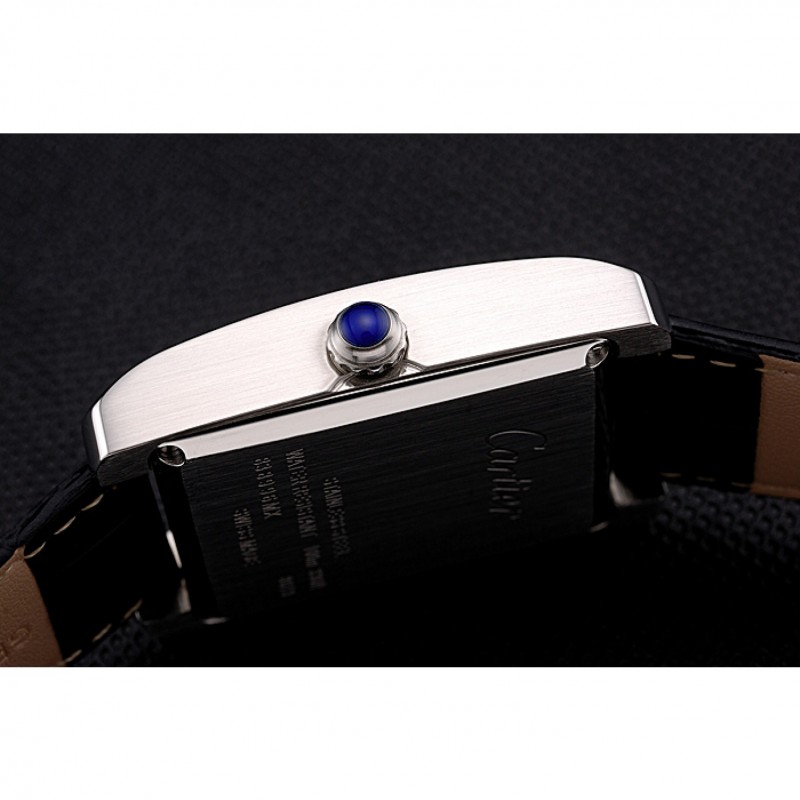 Cartier Tank White Dial Stainless Steel Case Black Leather Strap 622761-8