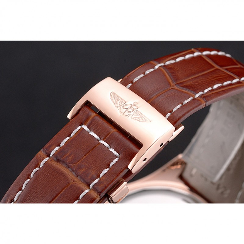 Breitling For Bentley Mulliner Tourbillon White Dial Rose Gold Case Brown Leather Strap-4