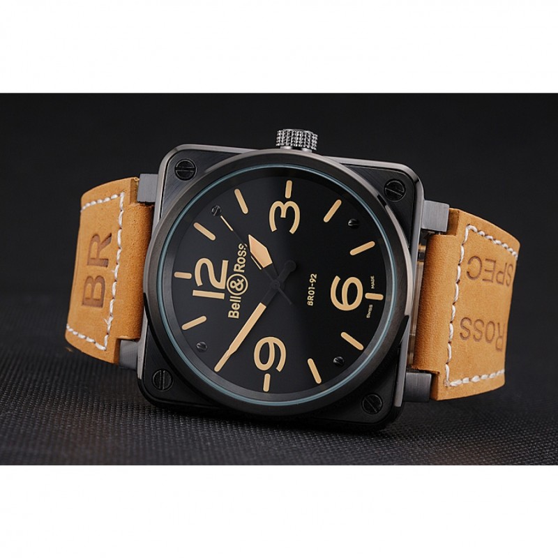 Bell and Ross BR 01-92 Black Dial Black Case Brown Leather Strap-4
