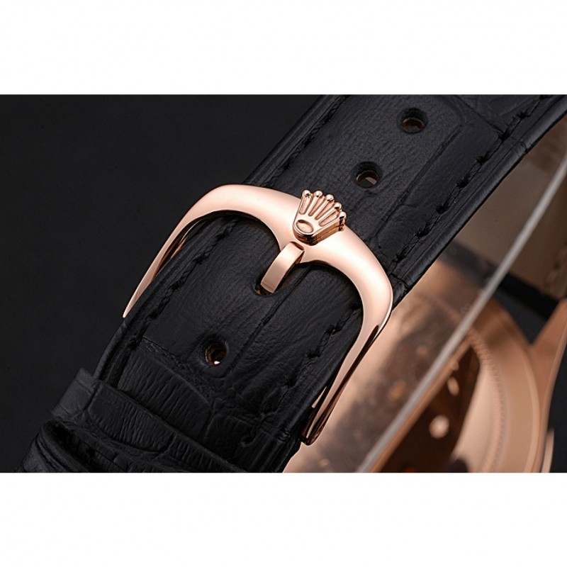Best Replica Watches Swiss Rolex Cellini Time Rose Gold Case Black Dial Black Leather Bracelet 622656-5