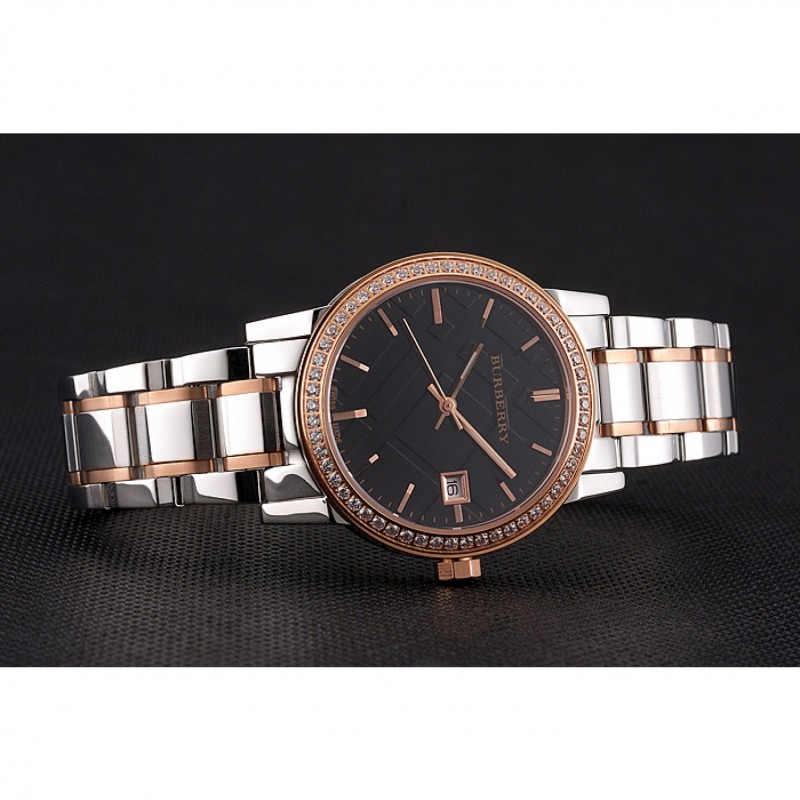 Burberry The City Black Dial Rose Gold Diamond Bezel Stainless Steel Case Two Tone Bracelet-3
