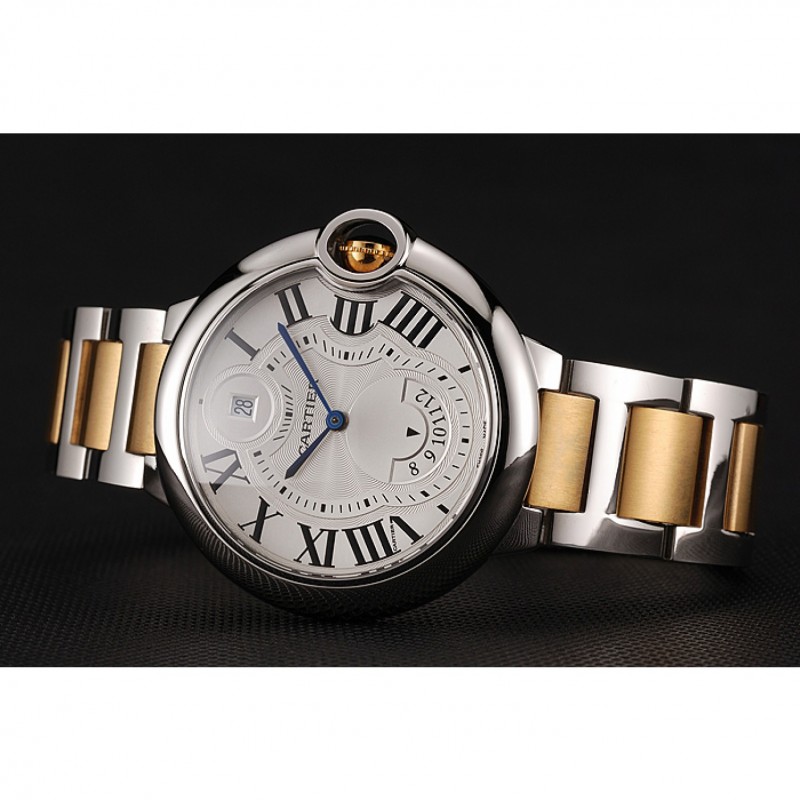 Swiss Cartier Ballon Bleu Two Timezone White Dial Silver Case Gold And Silver Bracelet 1453877-2