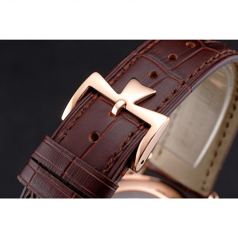 Swiss Vacheron Constantin Traditionnelle Power Reserve White Dial Rose Gold Case Brown Leather Strap-5