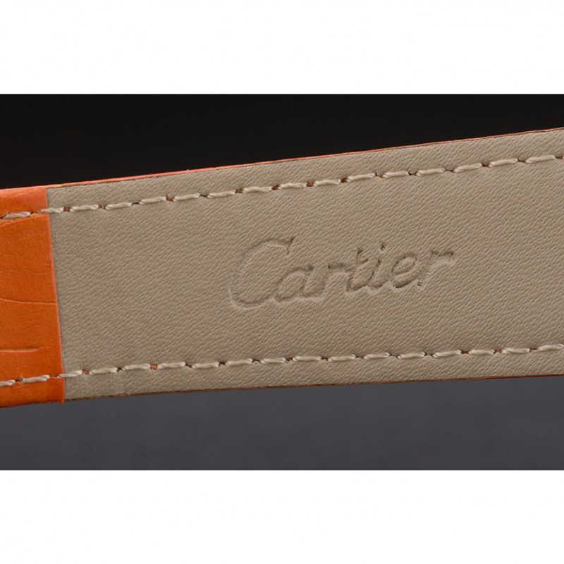 Cartier Tank Anglaise 30mm White Dial Diamonds Gold Case Orange Leather Bracelet-6