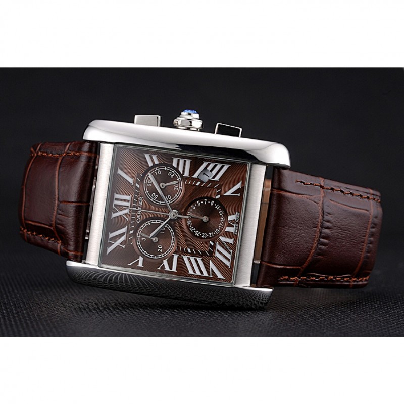 Cartier Tank MC Brown Dial Stainless Steel Case Brown Leather Bracelet 622692-4