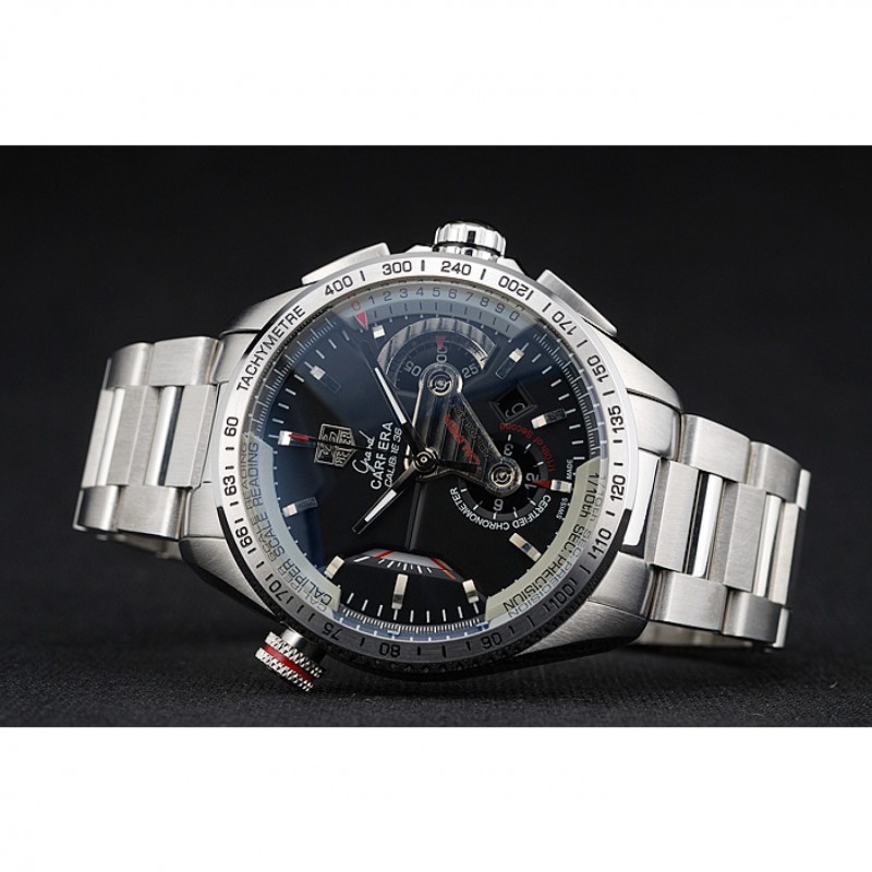 Tag Heuer Swiss Carrera Tachymeter Bezel Stainless Steel Black Dial-4