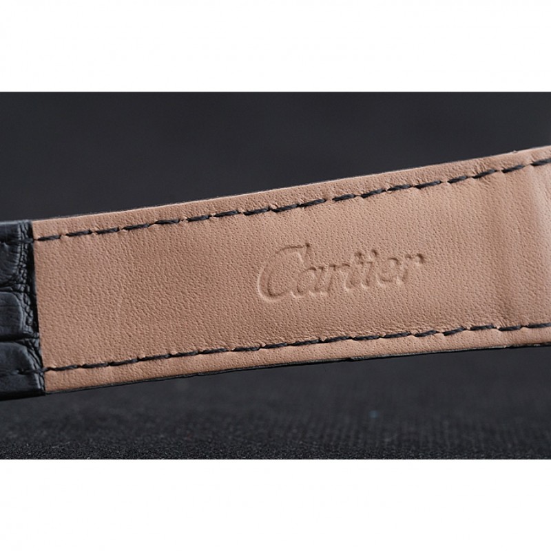Cartier Drive De Cartier White Dial Silver Diamond Case Black Leather Bracelet 1454215-7