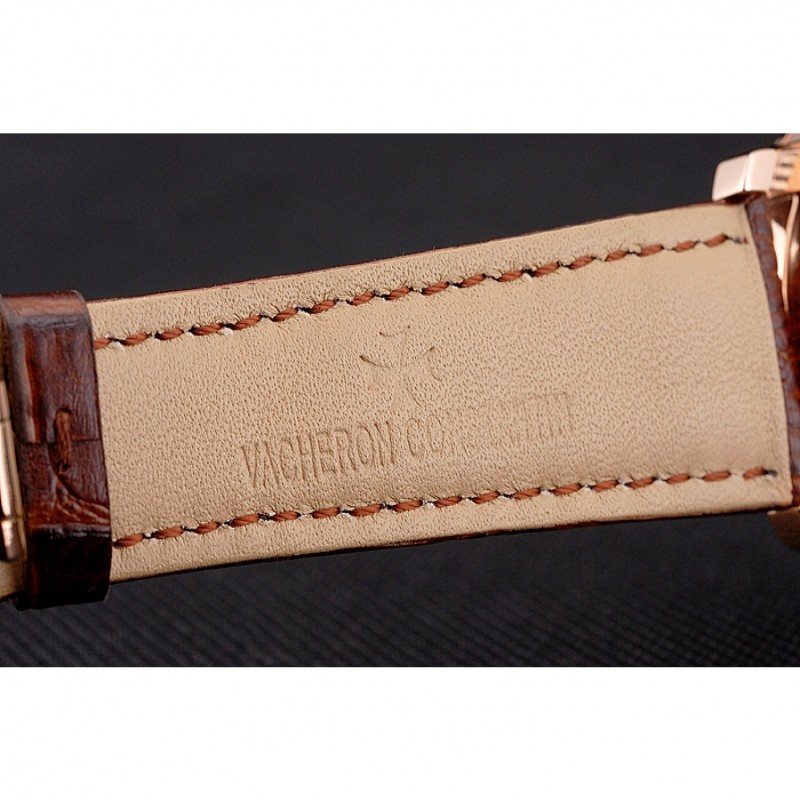 Swiss Vacheron Constantin Patrimony Traditionnelle Chronograph White Dial Diamond Bezel Rose Gold Case Brown Leather Strap 1453764-6