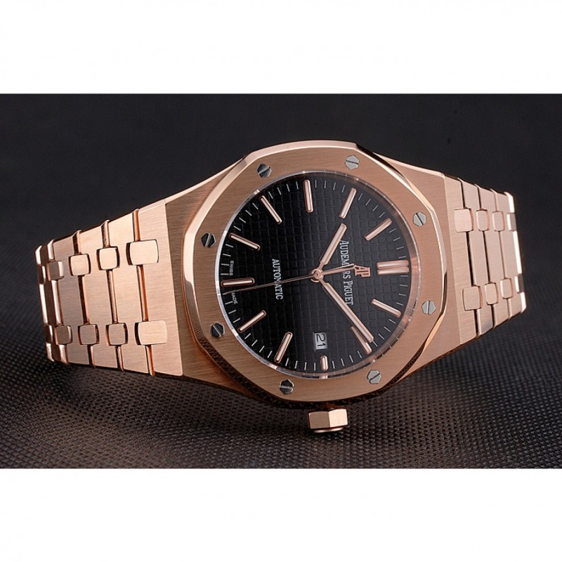 Swiss Audemars Piguet Royal Oak Black Dial Rose Gold Case And Bracelet-2