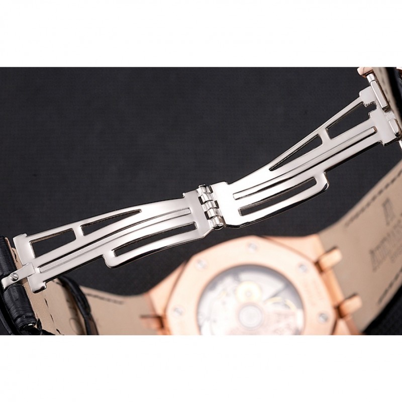 Swiss Audemars Piguet Royal Oak Black Dial Gold Case With Diamonds Black Leather Strap-6