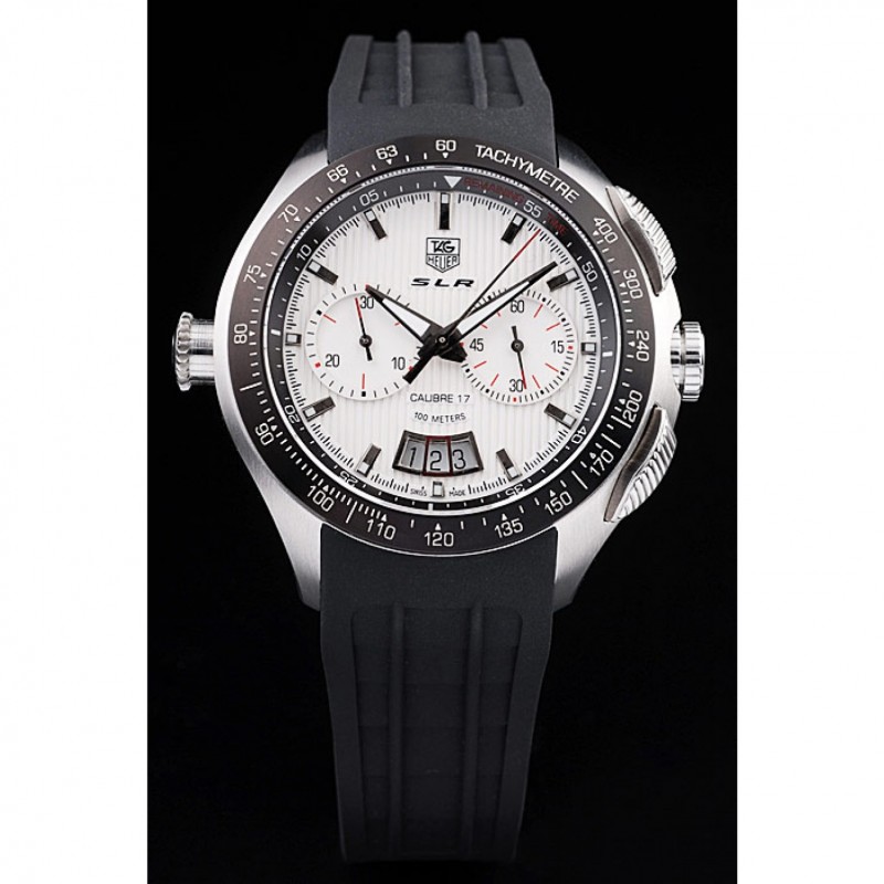 Tag Heuer Swiss SLR Tachymeter Bezel Black Rubber Strap White Dial-1