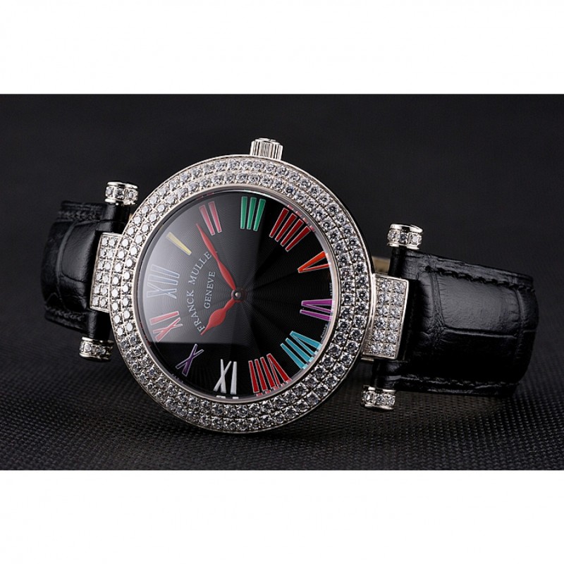 Franck Muller Double Mistery Ronde Black Dial Stainless Steel Case Black Leather Strap-3