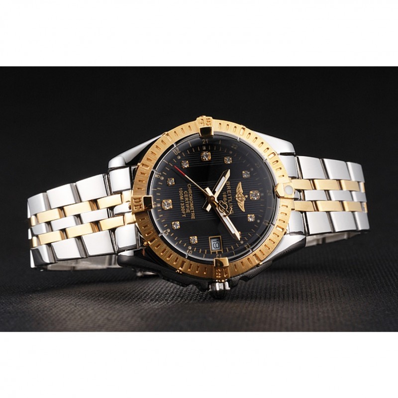 Breitling Colt Lady Black Dial Diamond Hour Marks Gold Bezel Stainless Steel Case Two Tone Bracelet-4