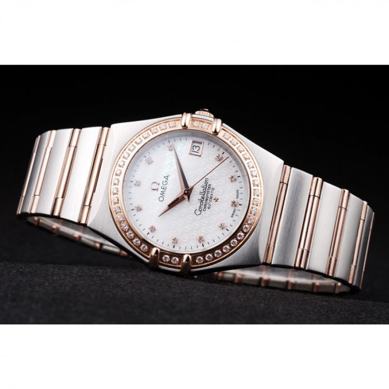 Omega Swiss Constellation Jewelry Diamond Case Omega Emblem White Dial 98111-4