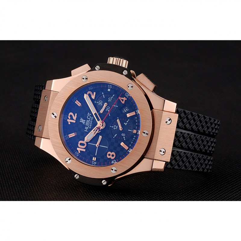 Swiss Hublot Big Bang Carbon Effect Dial Rose Gold Case Black Rubber Bracelet 1453897-2