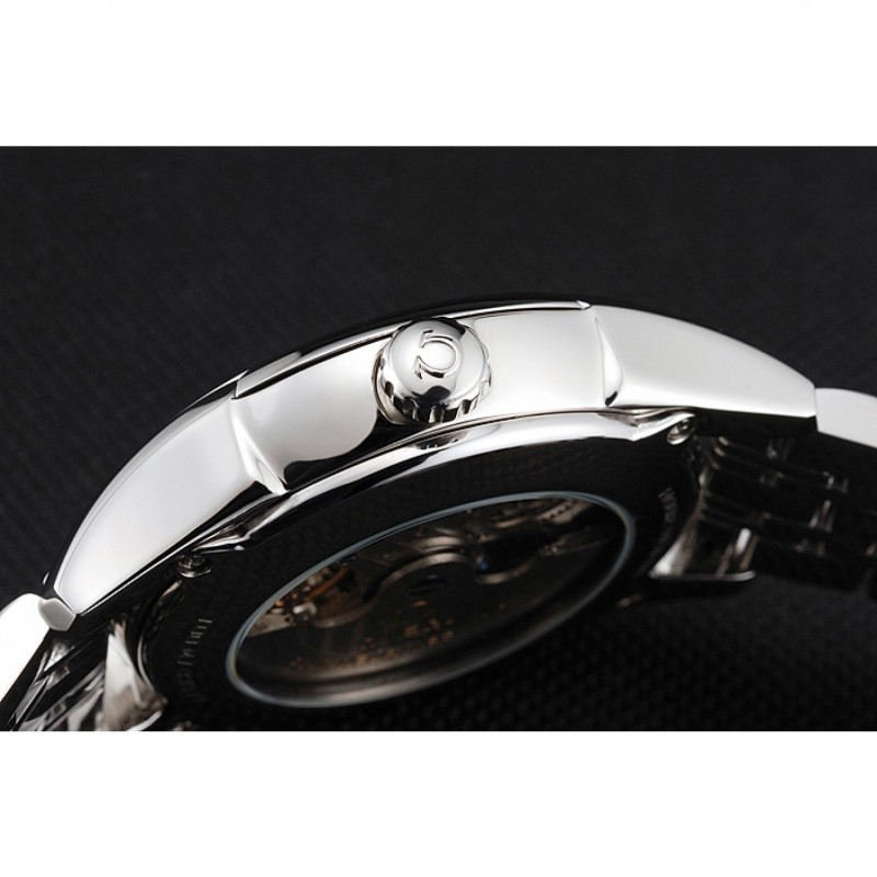 Omega De Ville Moonphase Tourbillon White Dial Stainless Steel Case Two Tone Steel Blue Bracelet-8