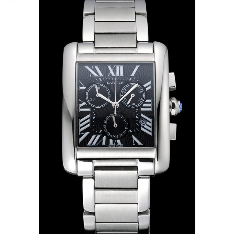 Cheap Cartier Tank MC Black Dial Stainless Steel Case And Bracelet 622698-1