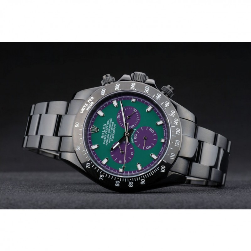 Luxury Replica Watches Rolex Daytona Black Ion Plated Tachymeter Black Stainless Steel Strap Green Dial 80246-4
