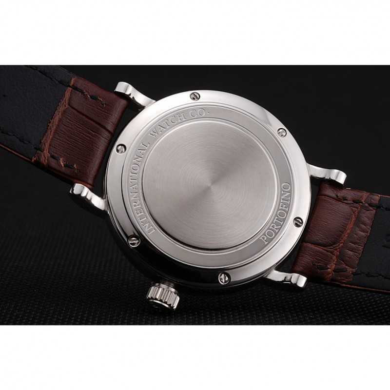 IWC Portofino Silver Dial Stainless Steel Case Diamonds Bezel Brown Leather Strap-6