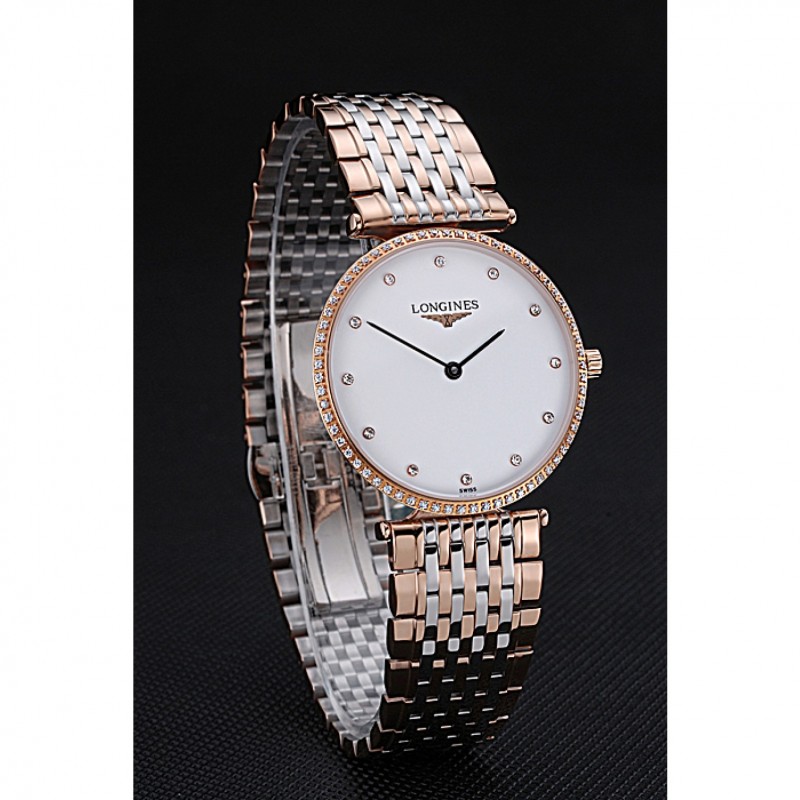 Longines La Grande Classique Rose Gold White Dial Diamond Bezel Homme 622105-2