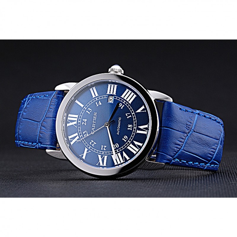 High End Replica Watches Swiss Cartier Ronde Solo Stainless Steel Case Blue Dial Roman Numerals 622193-4