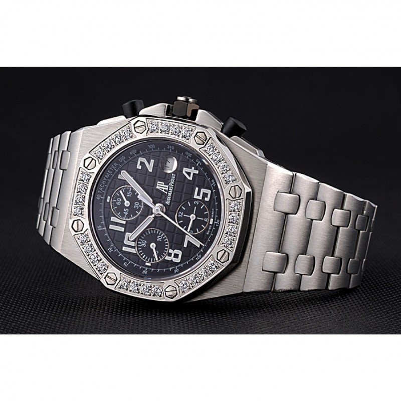 Swiss Audemars Piguet Royal Oak Offshore Black Dial Diamond Bezel Stainless Steel Case And Bracelet 622873-4