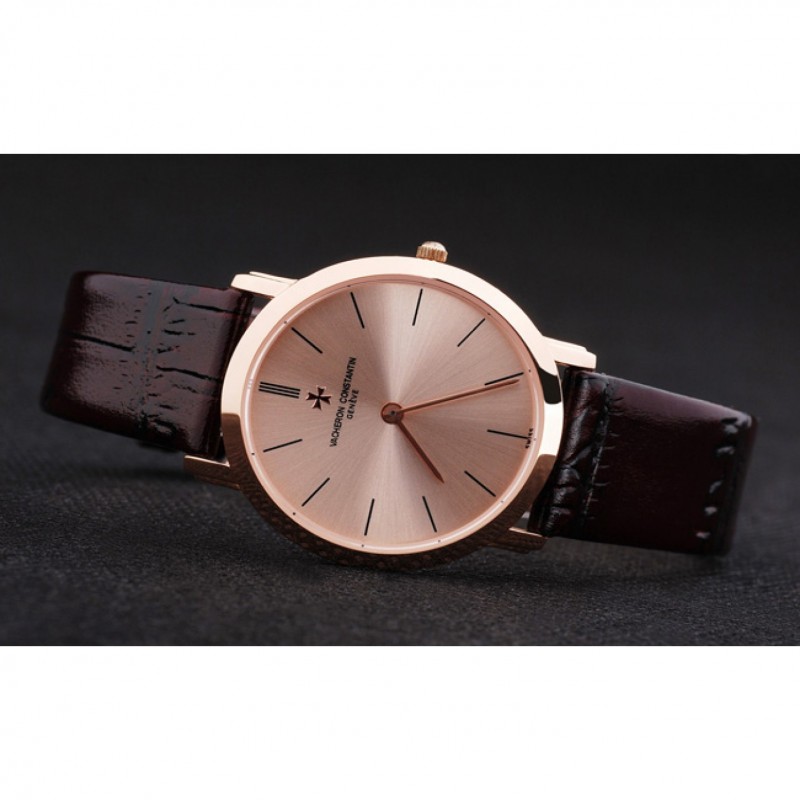 Vacheron Constantin Patrimony Rose Gold Dial Brown Leather Bracelet-6