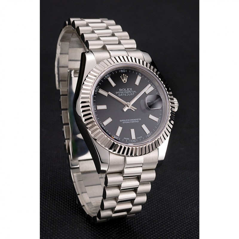 Swiss Rolex Datejust Black Dial Stainless Steel Case And Bracelet-2