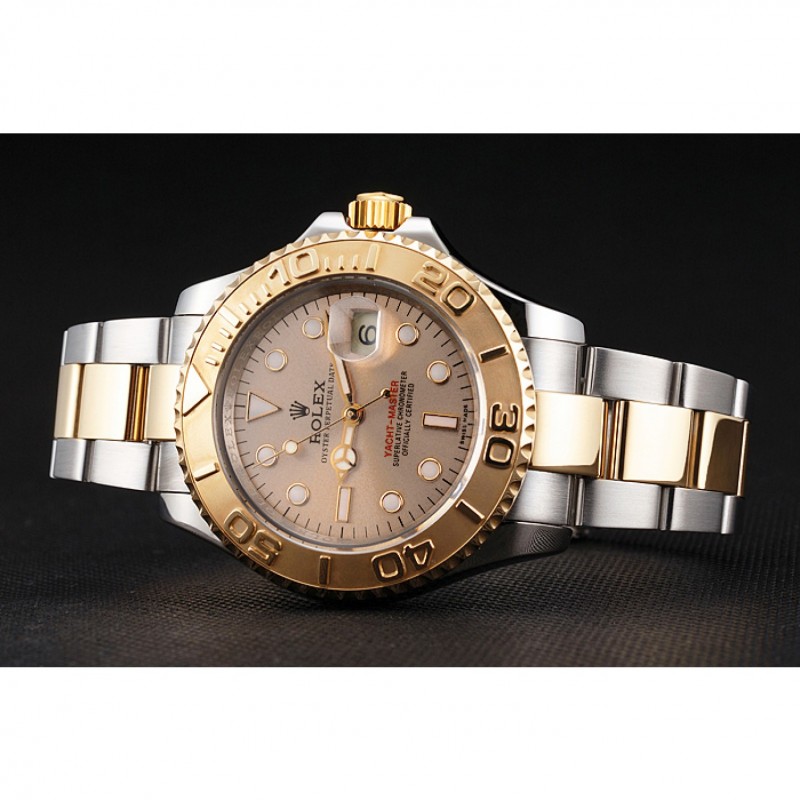 Swiss Rolex Yacht-Master Champagne Dial Gold Bezel Stainless Steel Case Two Tone Bracelet-3