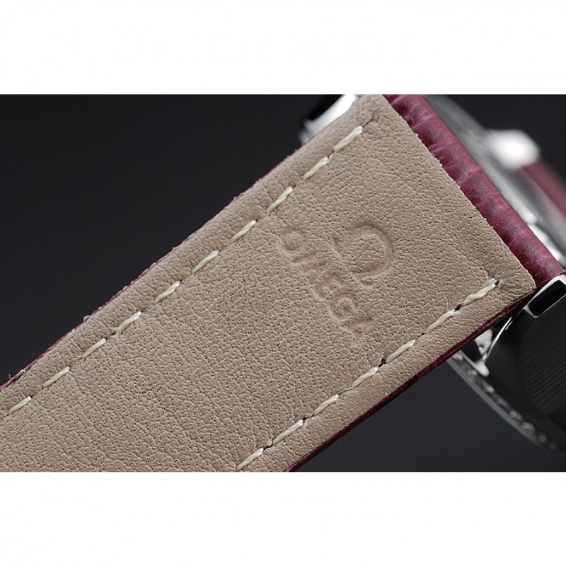 Omega DeVille Prestige Dark Red Dial Silver Diamond Case Dark Red Leather Bracelet 1454121-6