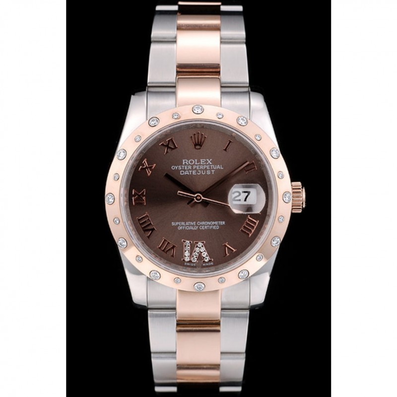 Rolex DateJust Brushed Stainless Steel Case Brown Dial Diamond Plated 41994-1