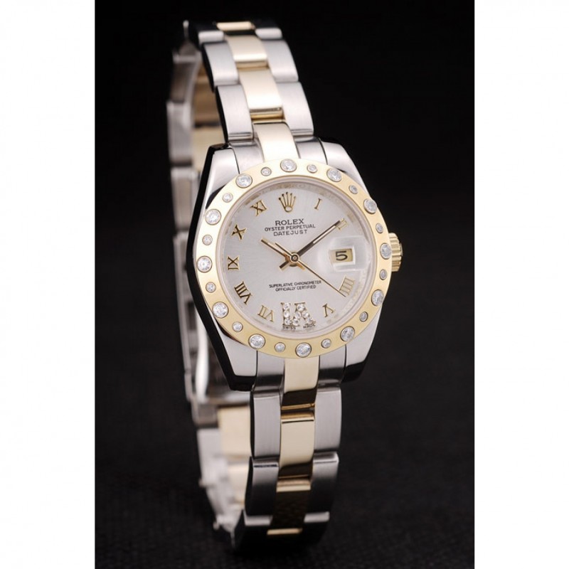 Rolex DateJust Brushed Stainless Steel Case White Dial Diamond Plated-1