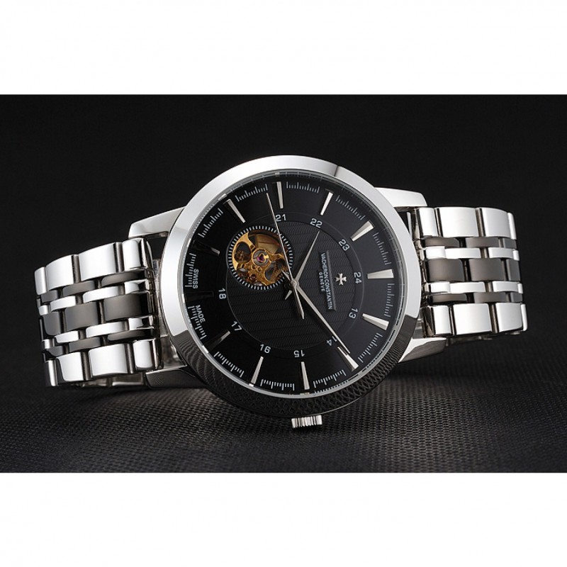 Vacheron Constantin Tourbillon Black Dial Stainless Steel Case Two Tone Steel Black Bracelet-4