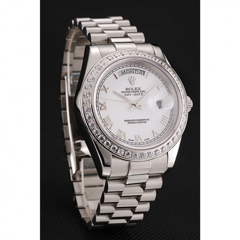 Cheap Swiss Rolex Day-Date White Dial Diamond Case Stainless Steel Bracelet 1453967-1