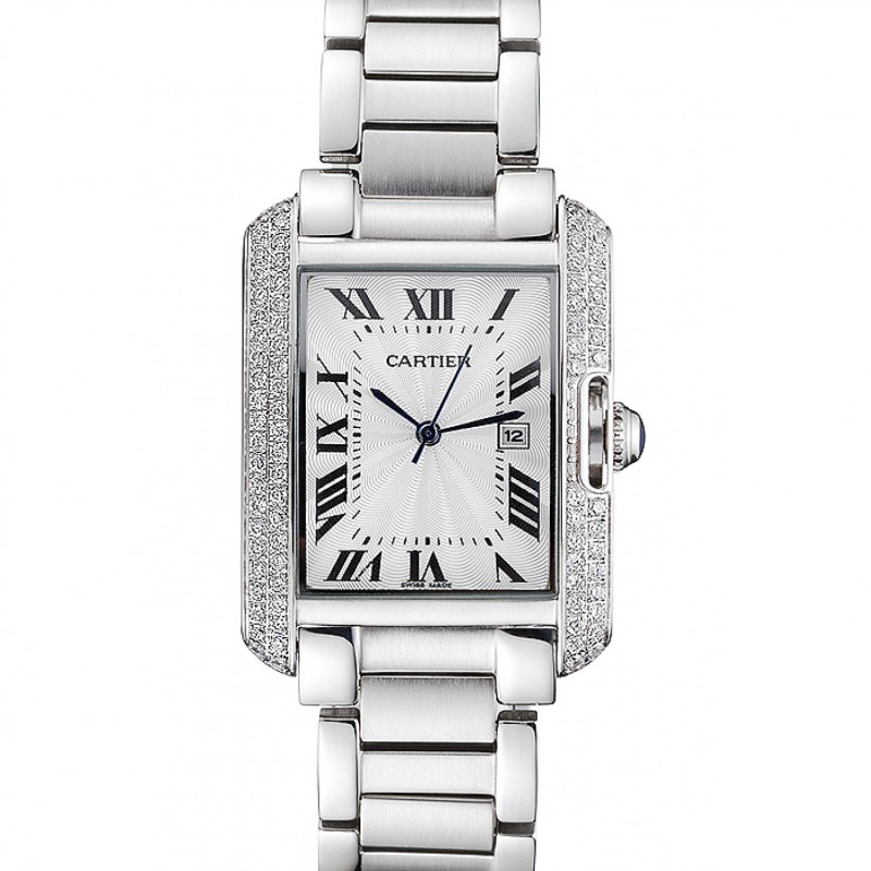 High Quality Replica Watches Cartier Tank Anglaise 30mm White Dial Diamonds Steel Case Stainless Steel Bracelet-0