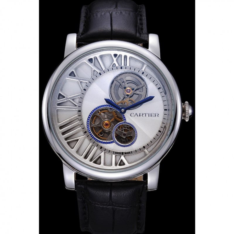 AAA Replica Watches Cartier Rotonde Reversed Tourbillon White Dial 621948-1