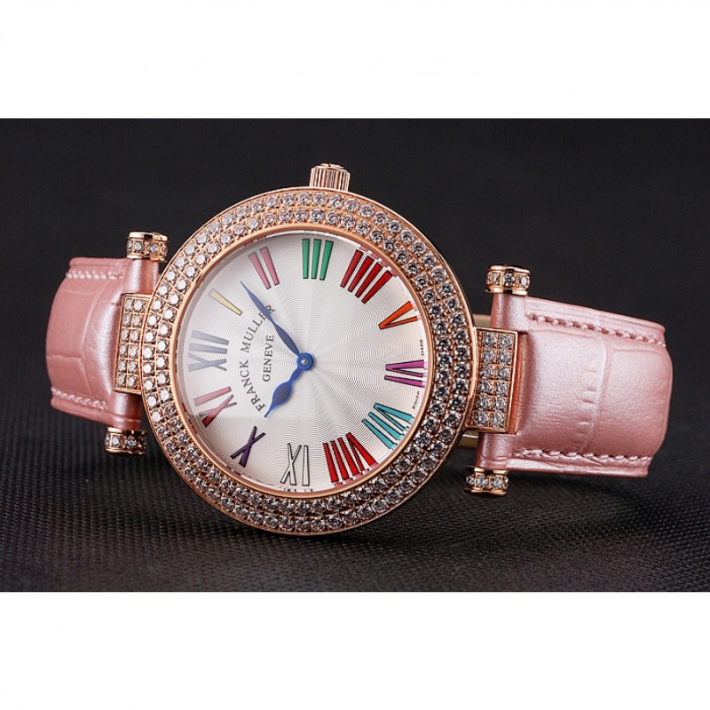 Franck Muller Double Mistery Ronde White Dial Rose Gold Case Light Pink Leather Strap-4