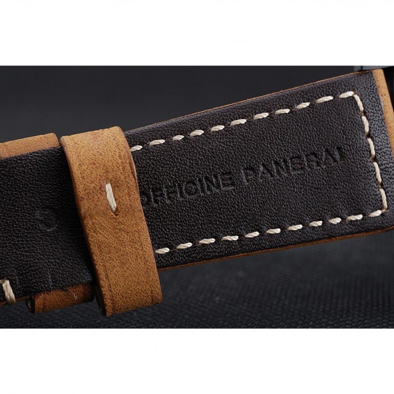 Panerai Luminor Black Ionized Stainless Steel Case Black Dial Brown Suede Leather Strap-7