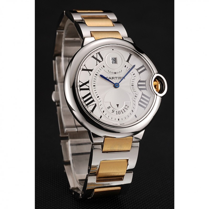 Swiss Cartier Ballon Bleu Two Timezone White Dial Silver Case Gold And Silver Bracelet 1453877-1