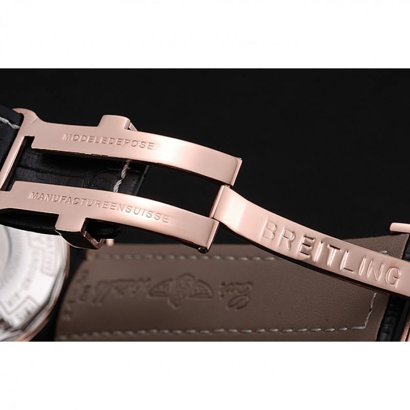 High Quality Replica Watches Breitling Transocean Black Dial Black Leather Strap Rose Gold Bezel 98204-6