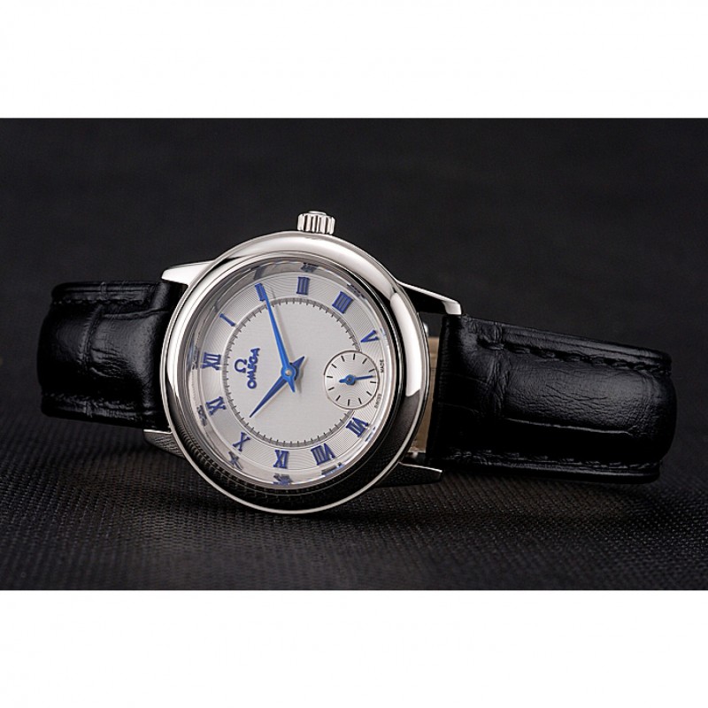 Omega De Ville Prestige Small Seconds White Dial Blue Numerals Stainless Steel Case Black Leather Strap-3