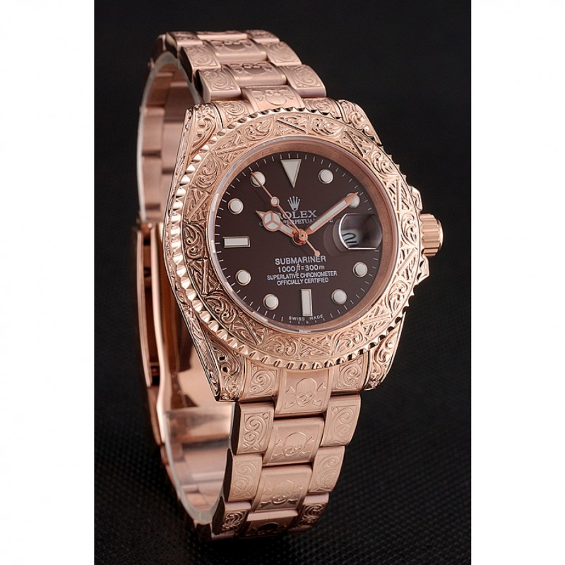 High Quality Replica Watches Swiss Rolex Submariner Skull Limited Edition Brown Dial Rose Gold Case And Bracelet 1454087-2