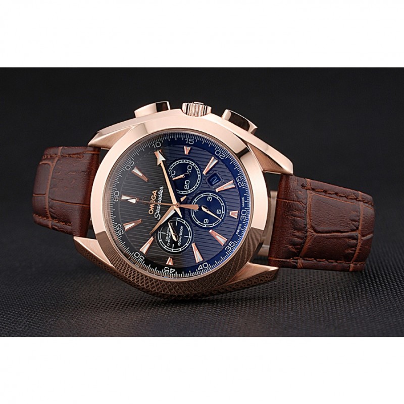 Best Omega Seamaster Aqua Terra Chronograph Teak-Black Dial Brown Leather Bracelet 622531-4