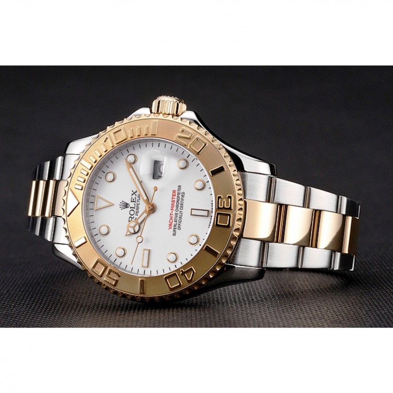 Rolex Yacht-Master White Dial Gold Bezel Stainless Steel Case Two Tone Bracelet-4
