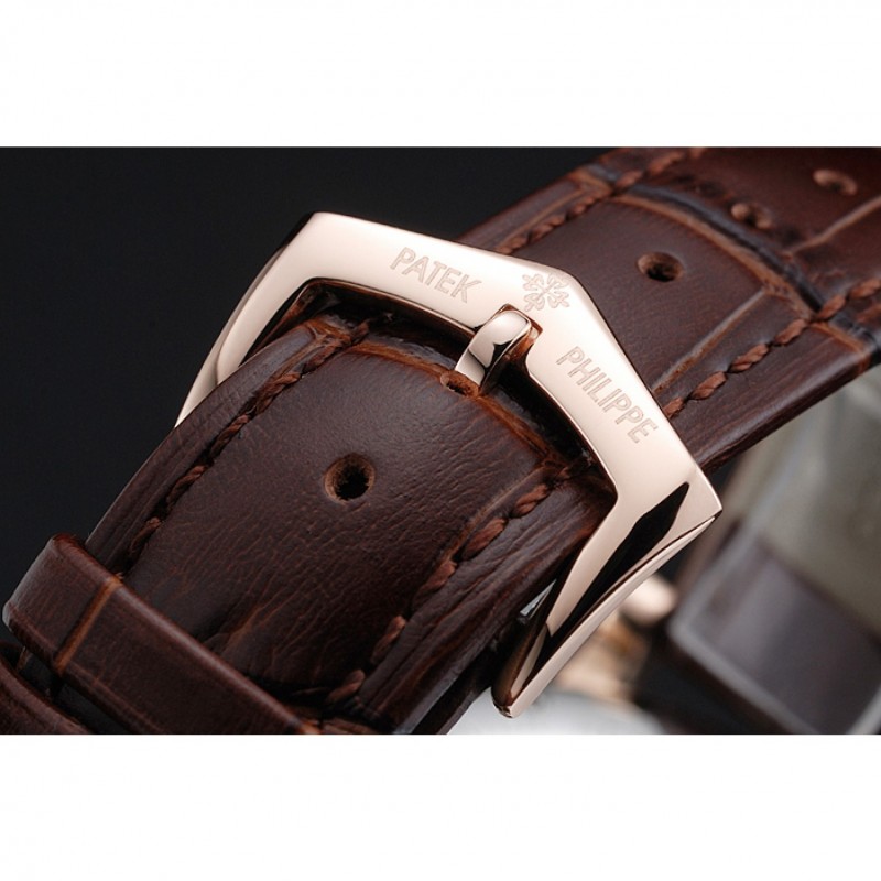 Patek Philippe Complications Moonphase Tourbillon White Dial Rose Gold Case Brown Leather Strap-7