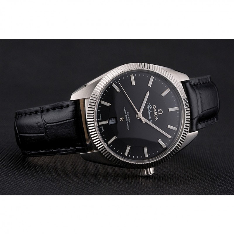 Omega Globemaster Black Dial Stainless Steel Case Black Leather Strap-4