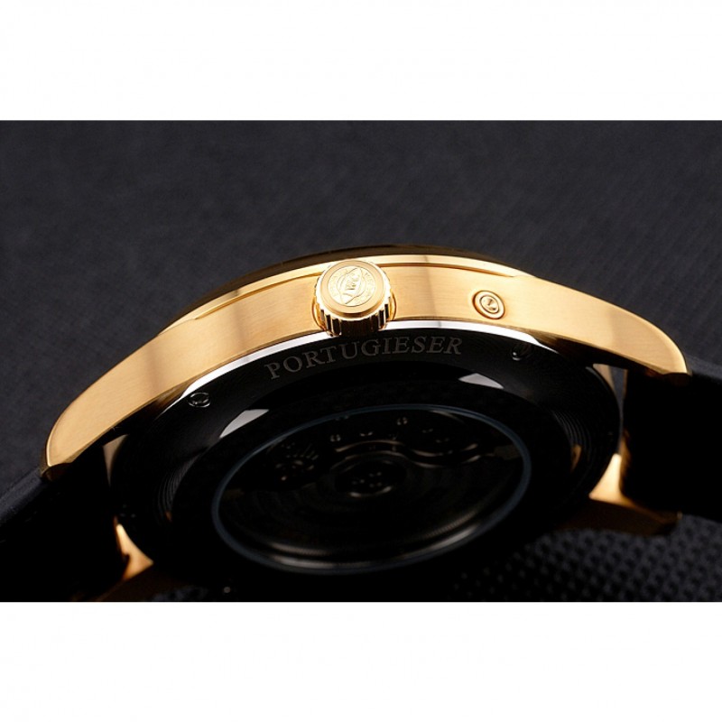 Luxury Replica Watches Swiss IWC Portugieser Perpetual Calendar White Dial Gold Case Black Leather Strap-8