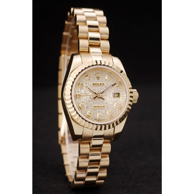 Rolex DateJust Ribbed Pattern Gold Bezel Gold Dial-1