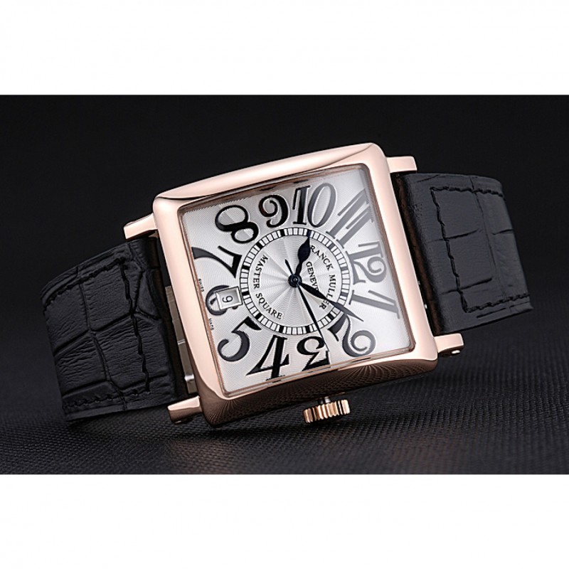 AAA Replica Watches Franck Muller Master Square White Dial Gold Case Black Leather Band 622354-2